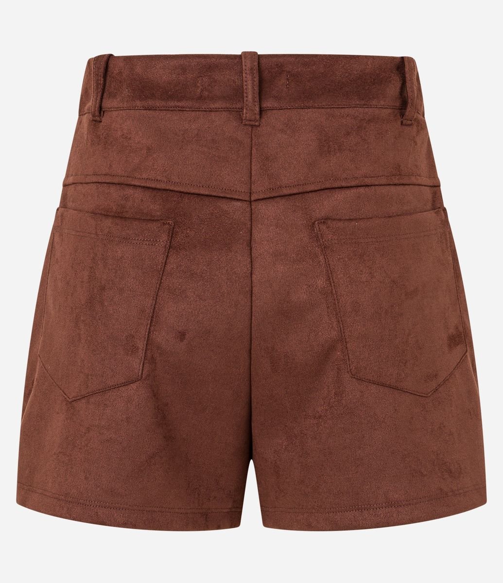 Short Curto em Suede com Bolso Faca Marrom