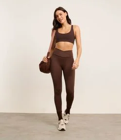Calça Legging Esportiva em Microfibra com Cós Transpassado