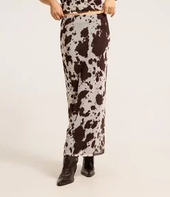 Saia Reta Longa em Tule com Estampa Animal Print Vaca