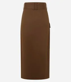 Saia Envelope em Sarja com Cinto Faixa e Bolso Cargo