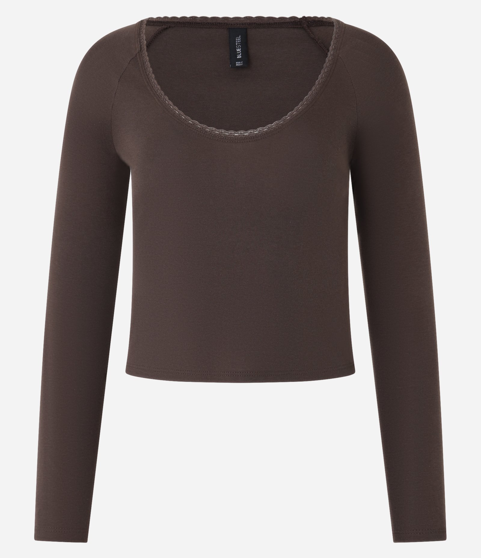 Blusa em Ribana com Rendinha no Decote e Manga Longa Marrom 5