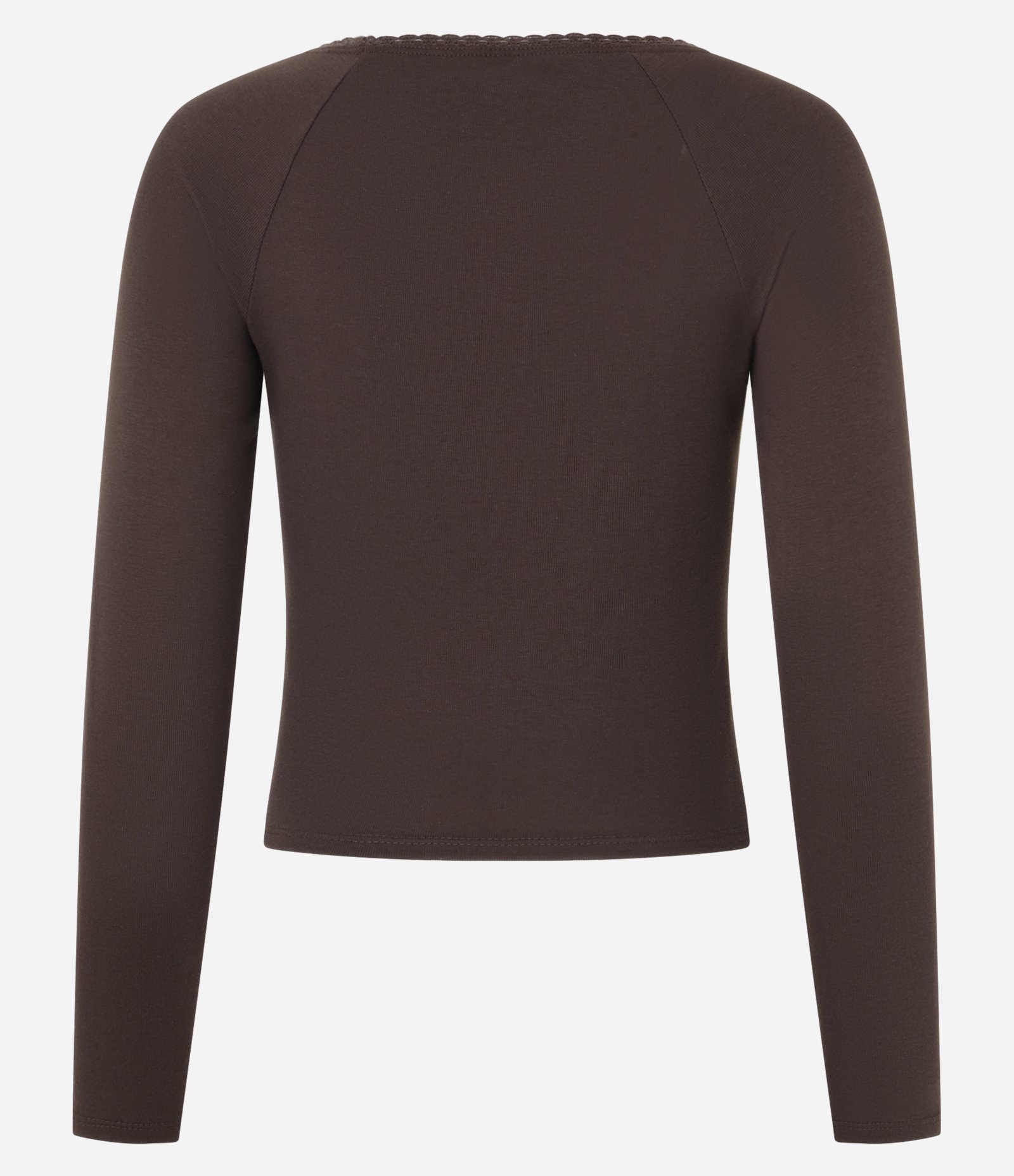 Blusa em Ribana com Rendinha no Decote e Manga Longa Marrom 6