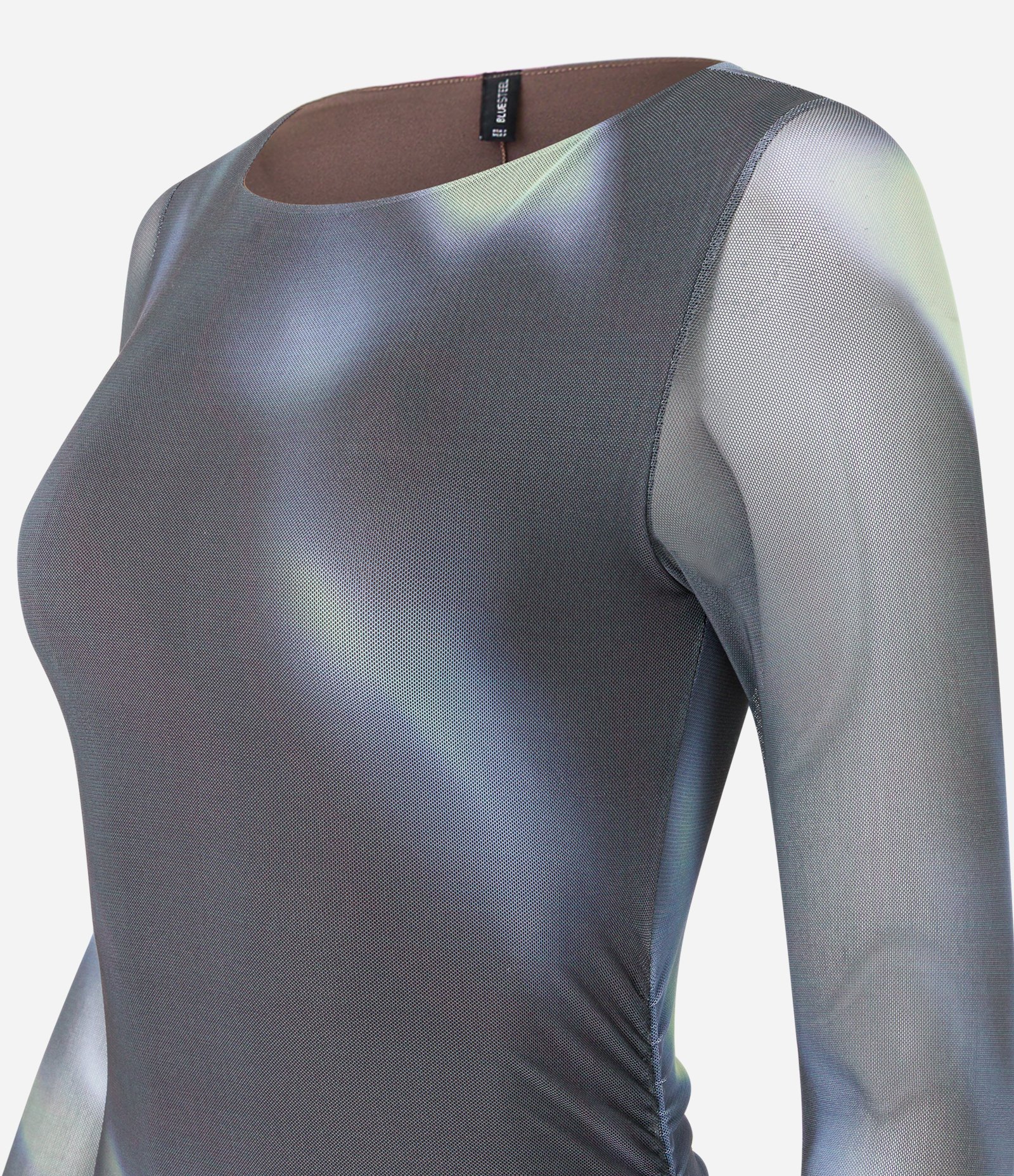 Vestido New Midi em Tule com Estampa Abstrata Cinza 9