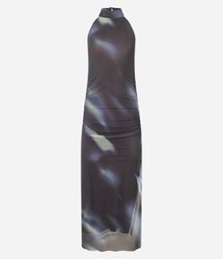 Vestido New Midi em Tule com Estampa Abstrata Manchada
