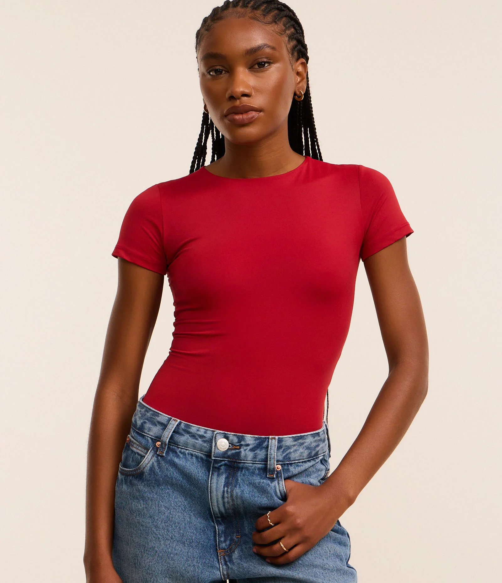 Body Básico em Poliamida com Mangas Curtas Vermelho 1