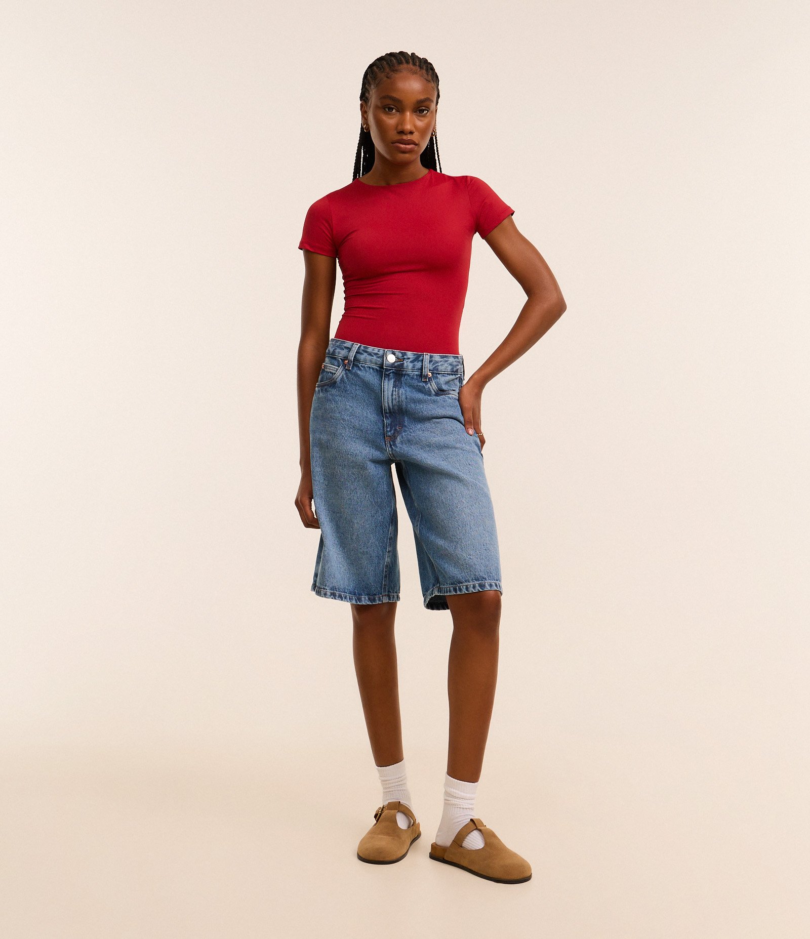 Body Básico em Poliamida com Mangas Curtas Vermelho 2