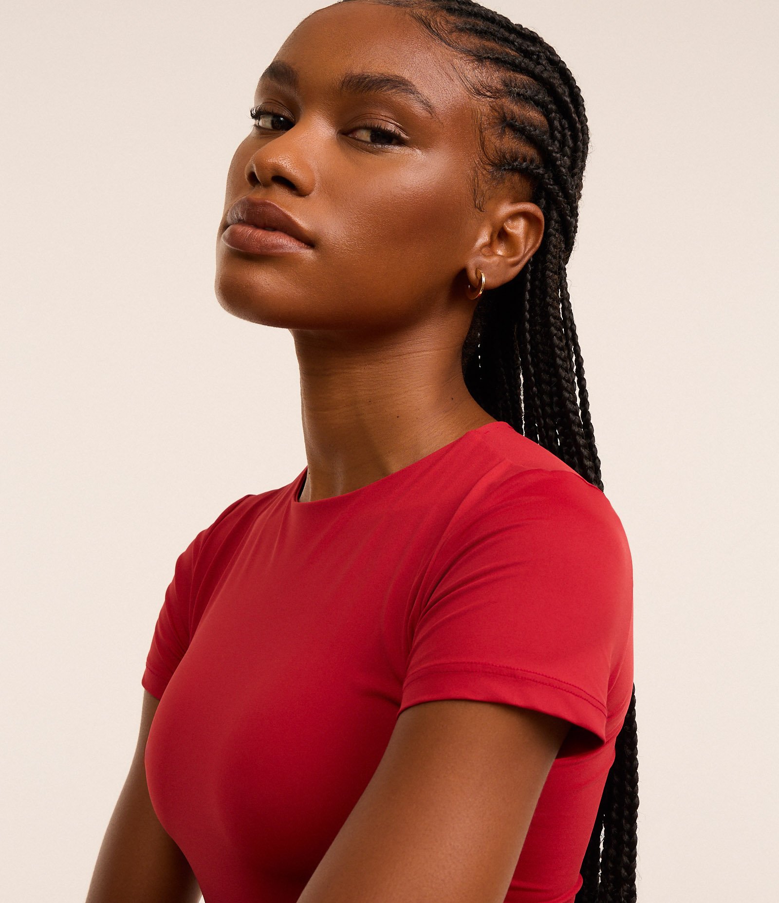 Body Básico em Poliamida com Mangas Curtas Vermelho 3