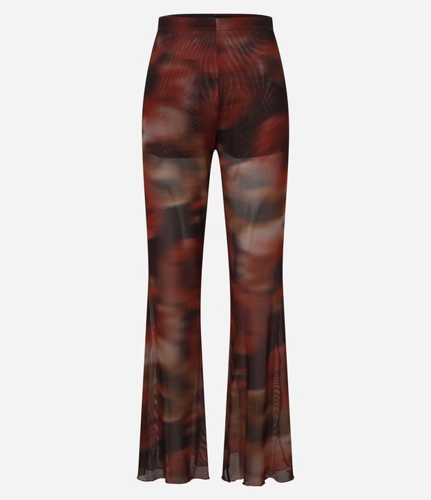 Calça Flare em Tule com Estampa Manchada e Picot na Barra