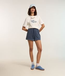 Short em Moletom com Amarração e Efeito Estonado