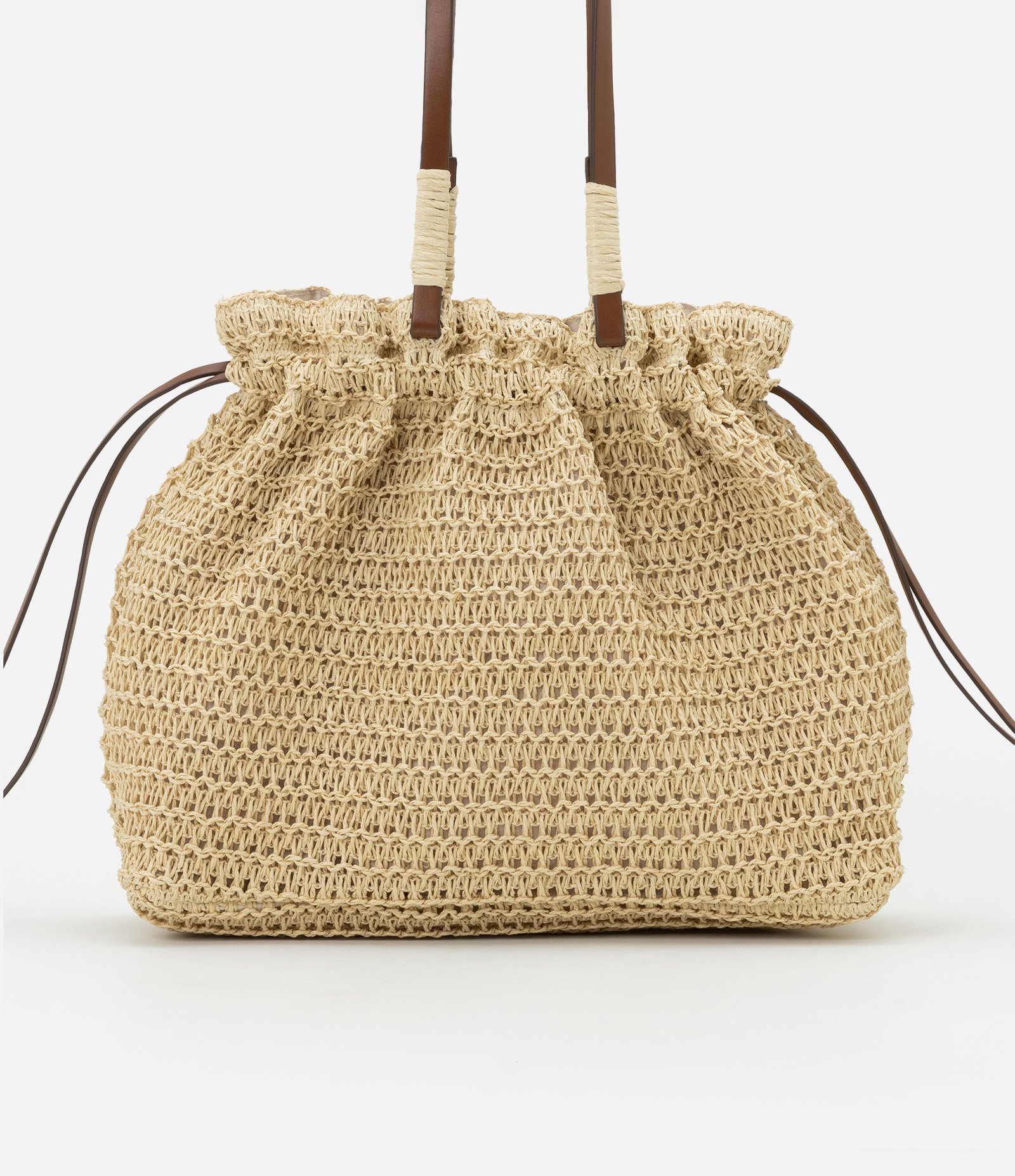 Bolsa de Praia em Palha com Alça de PU Bege 4
