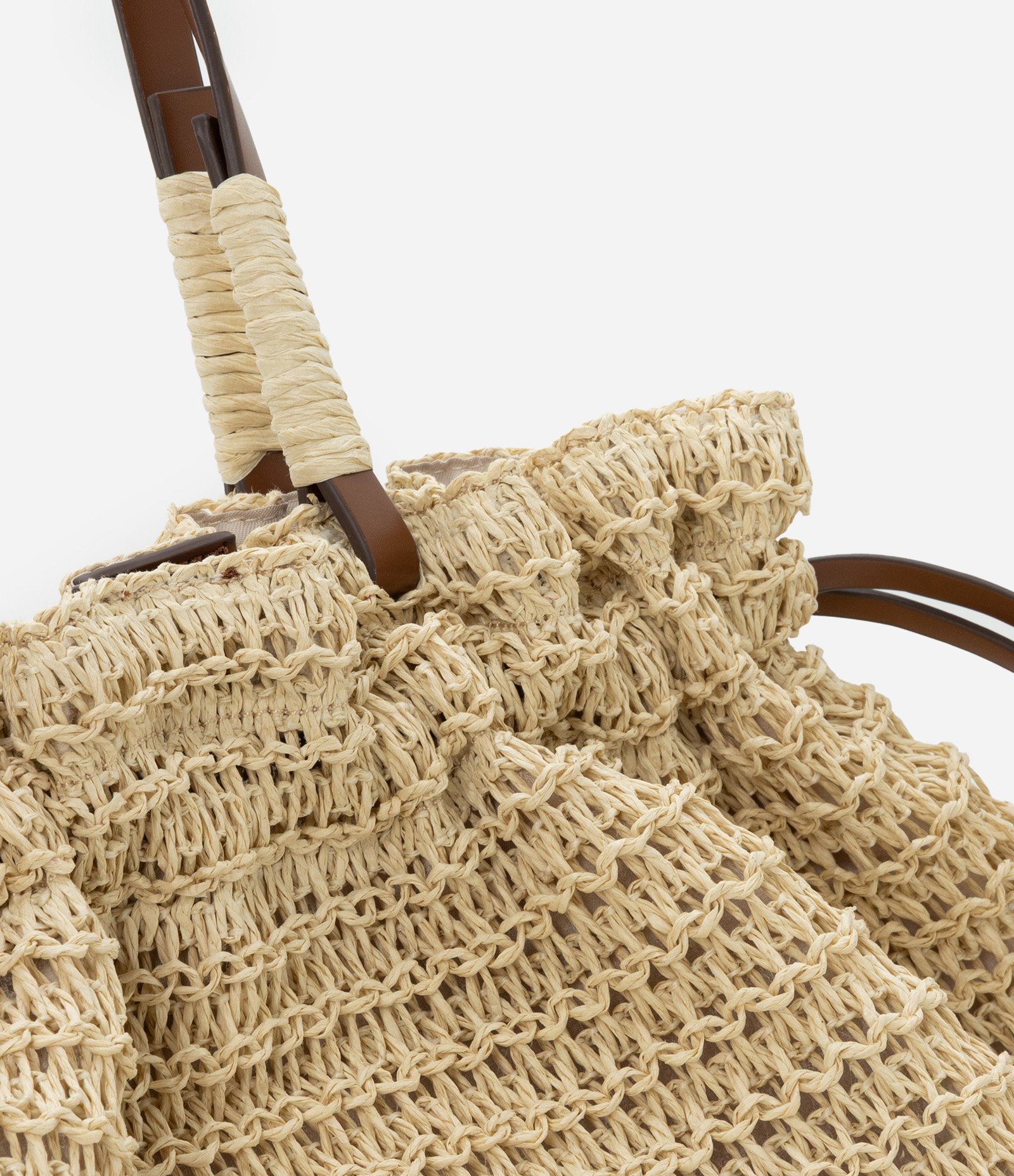 Bolsa de Praia em Palha com Alça de PU Bege 5