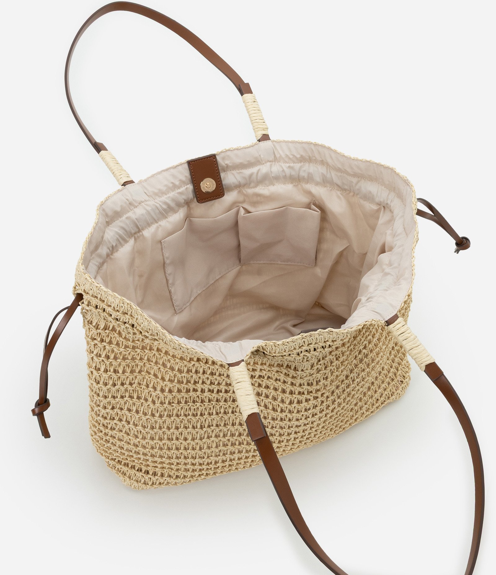 Bolsa de Praia em Palha com Alça de PU Bege 6