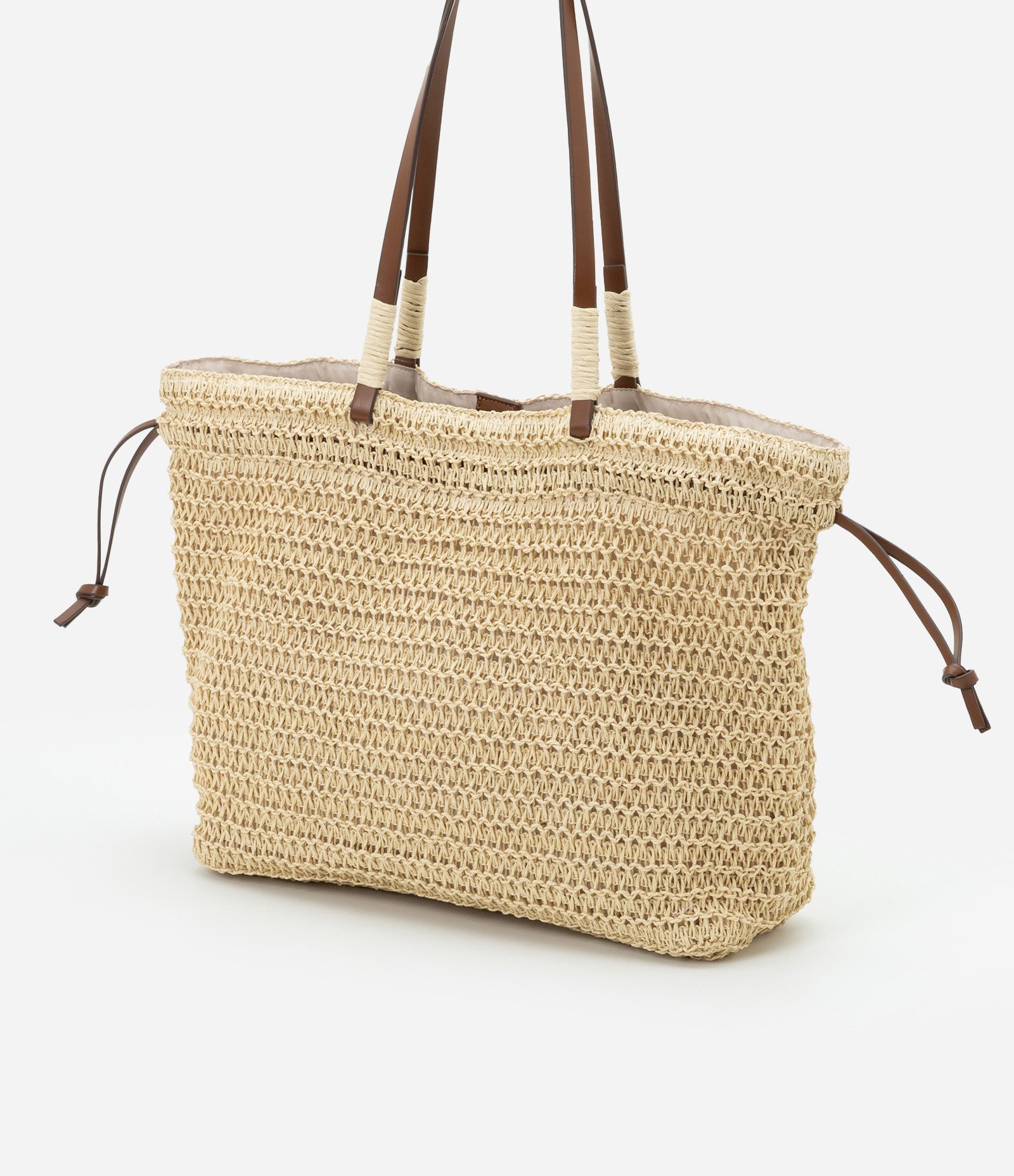 Bolsa de Praia em Palha com Alça de PU Bege 7