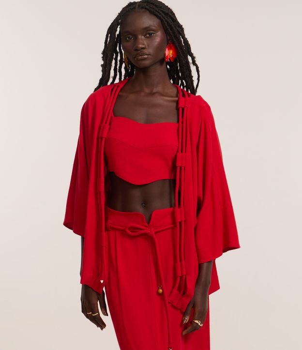 Kimono Alongado em Viscolinho com Cordas Duplas