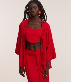 Kimono Alongado em Viscolinho com Cordas Duplas