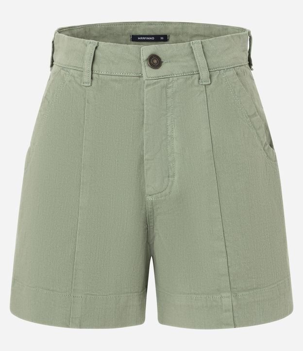 Short Regular em Sarja com Pesponto Contrastante e Bolso Faca
