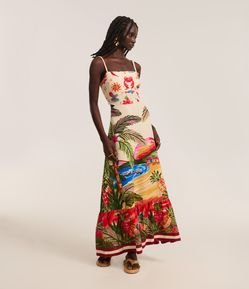Vestido New Midi em Viscolinho com Estampa Tropical