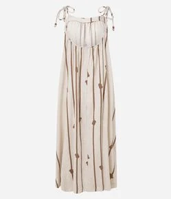 Vestido Evasê Midi em Viscolinho com Estampa Cordas