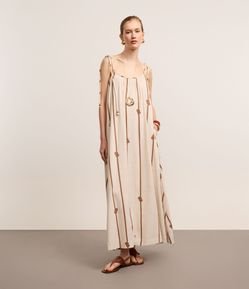 Vestido Evasê Midi em Viscolinho com Estampa Cordas