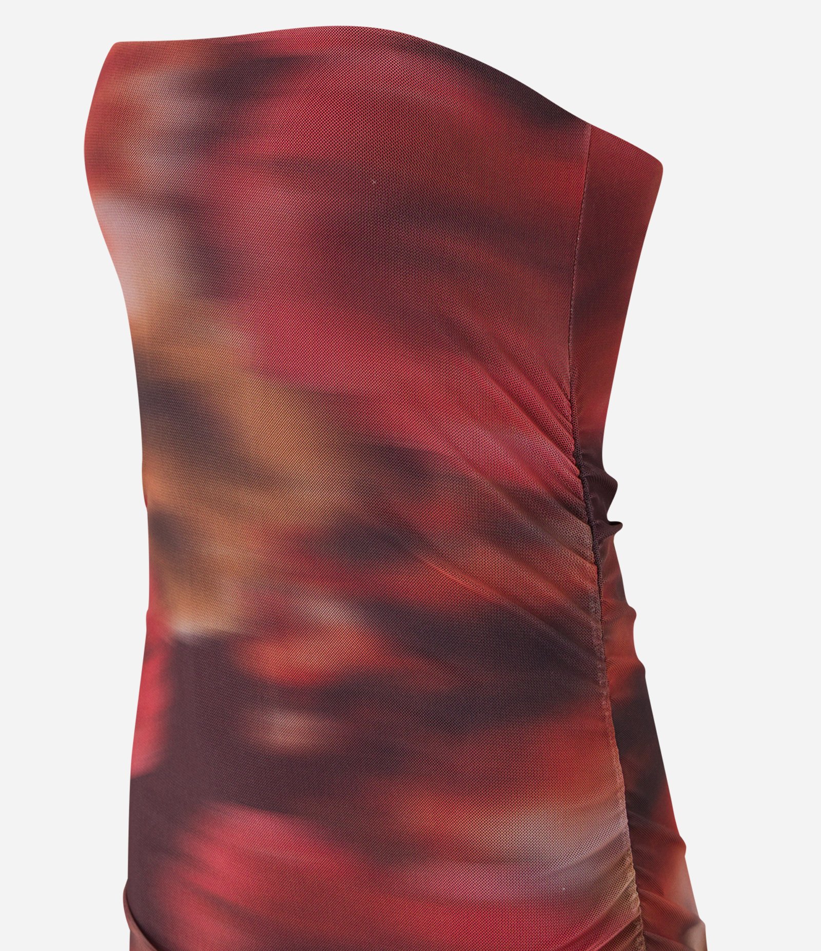 Vestido Justo em Tule com Estampa Abstrata e Pontas Alongadas Bordô 8