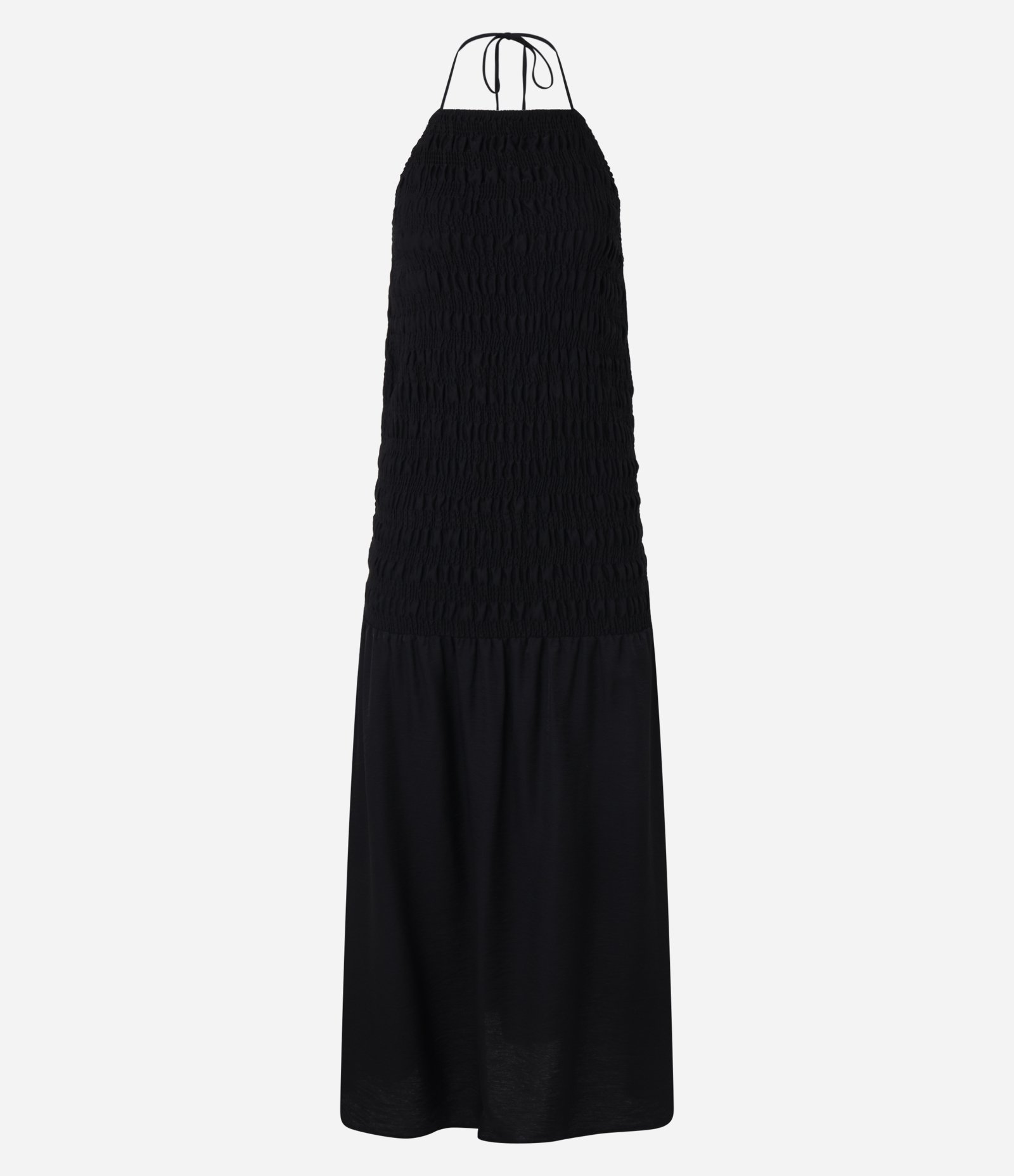 Vestido New Midi em Lastex com Gola Halter e Babado Preto 6