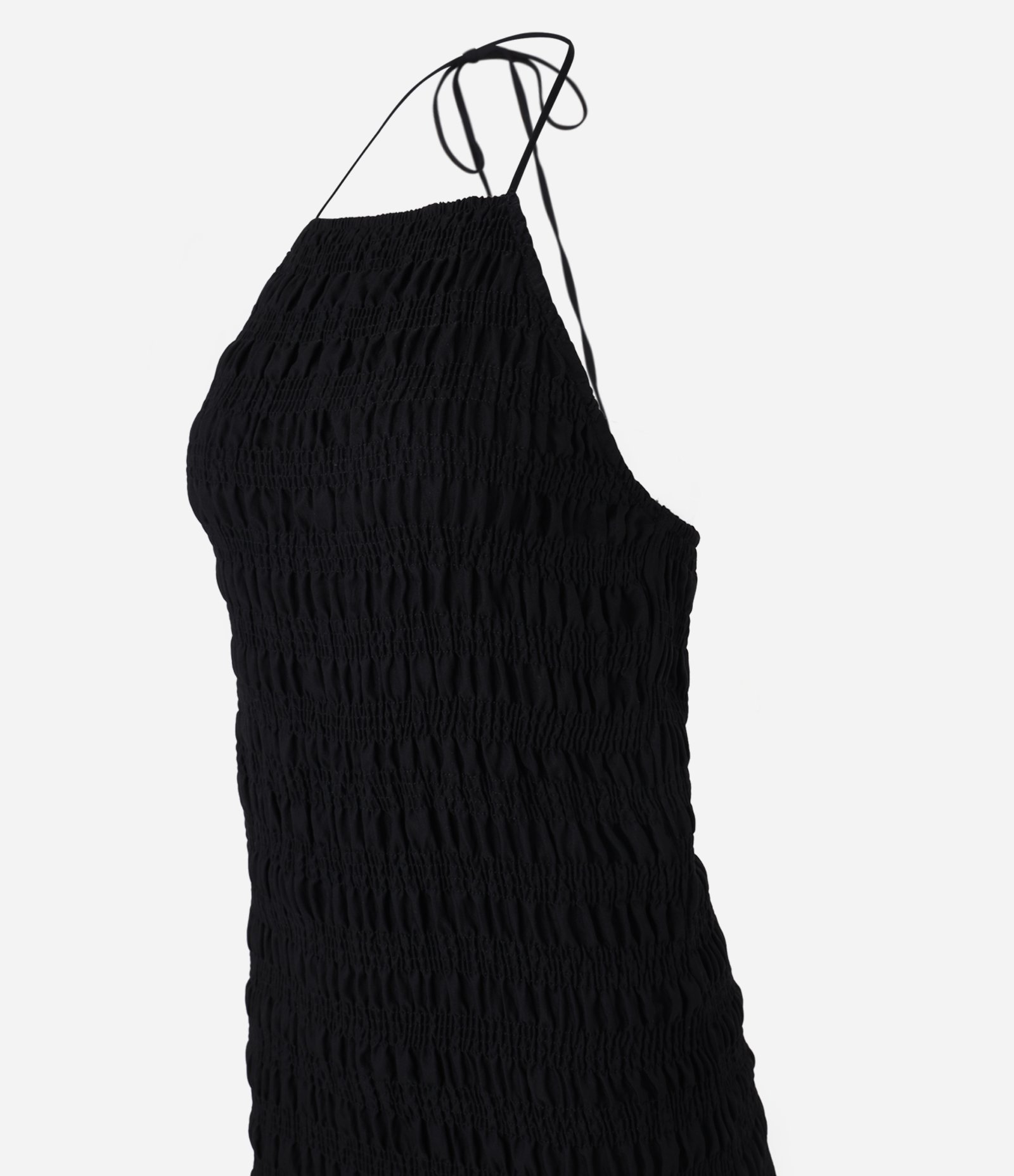 Vestido New Midi em Lastex com Gola Halter e Babado Preto 7