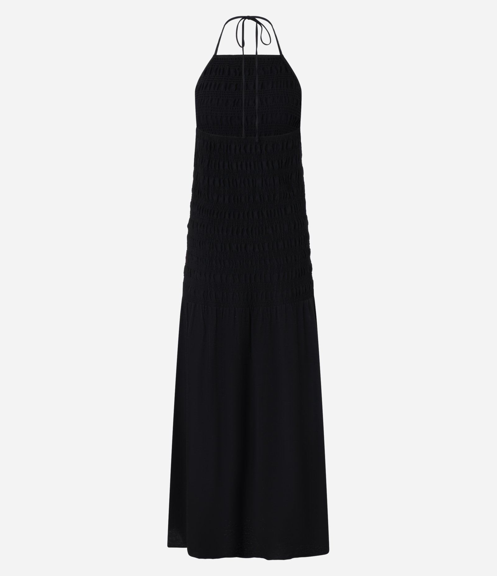 Vestido New Midi em Lastex com Gola Halter e Babado Preto 8