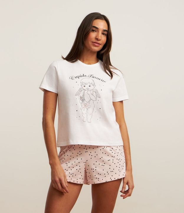 Pijama Short Doll em Algodão com Estampa Cupido e Poá