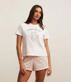 Pijama Short Doll em Algodão com Estampa Cupido e Poá