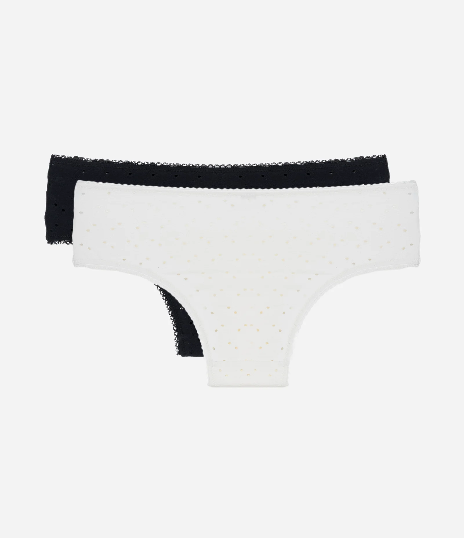 Kit 02 Calcinhas Boyshort em Microfibra Furadinha  e com Renda Preto/Branco 2