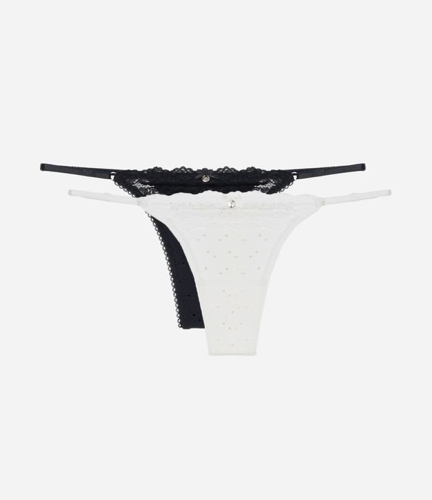 Kit 02 Calcinhas String Fio Duplo com Textura Furadinha e Detalhe de Renda