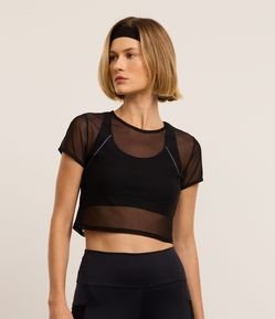 Camiseta Cropped Esportiva em Tule