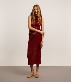 Saia Reta Longa em Tricô com Ponto Vazado