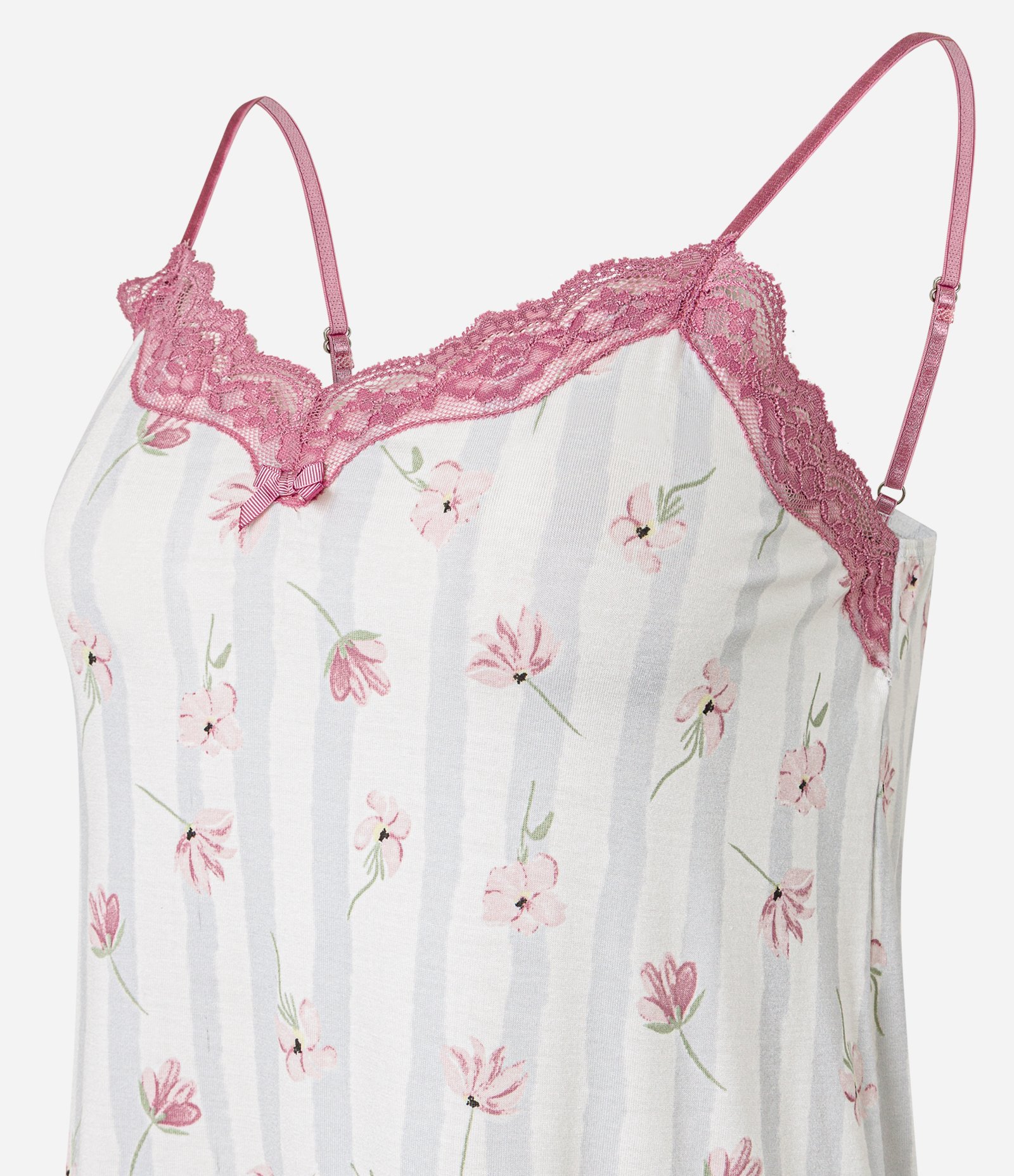 Pijama Short Doll em Viscose com Estampa Listrada e Floral Off White 4