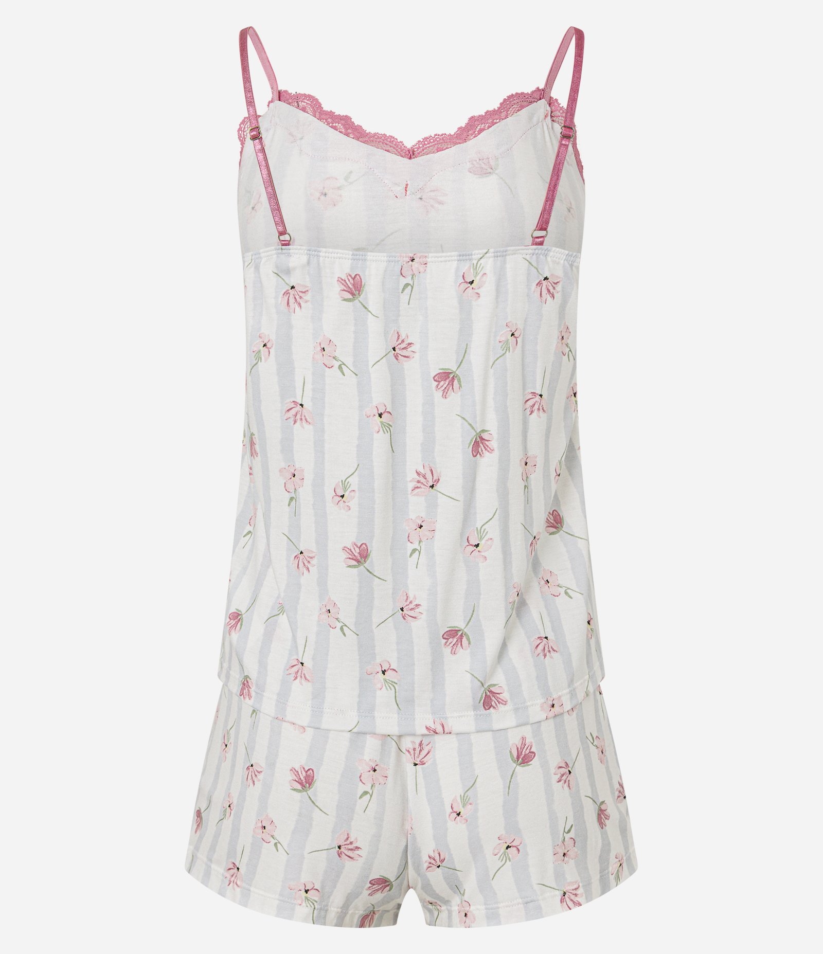 Pijama Short Doll em Viscose com Estampa Listrada e Floral Off White 5