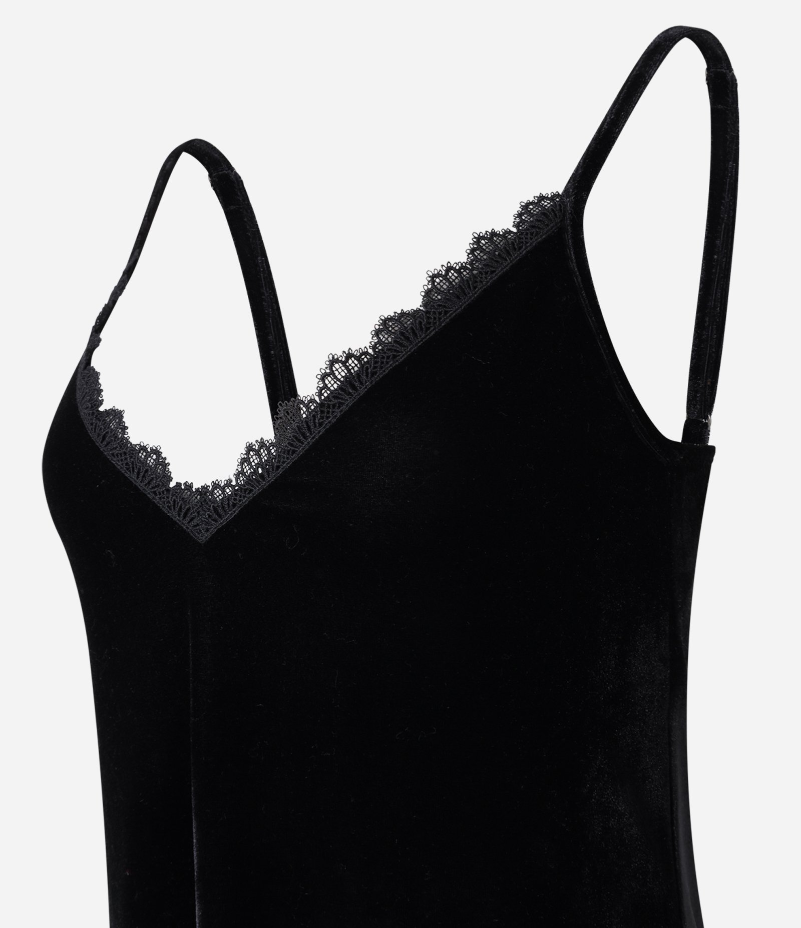 Vestido Reto Midi em Veludo com Renda do Decote Preto 9