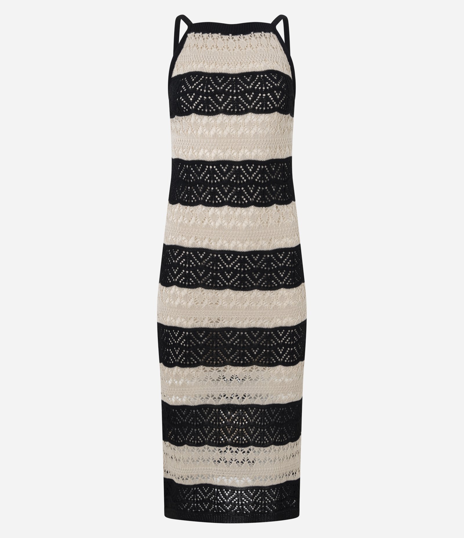 Vestido Midi Listrado em Tricô com Ponto Efeito Crochê Bicolor 7