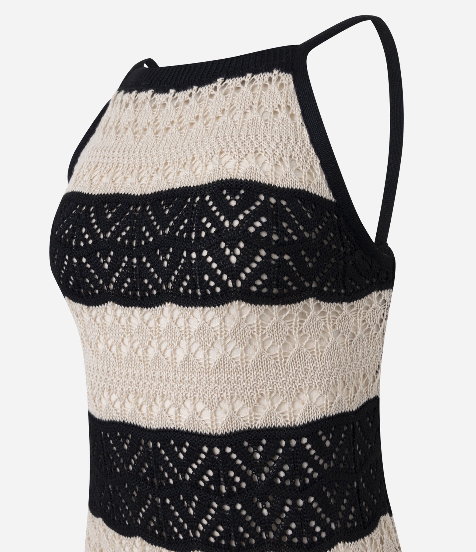 Vestido Midi Listrado em Tricô com Ponto Efeito Crochê Bicolor 8