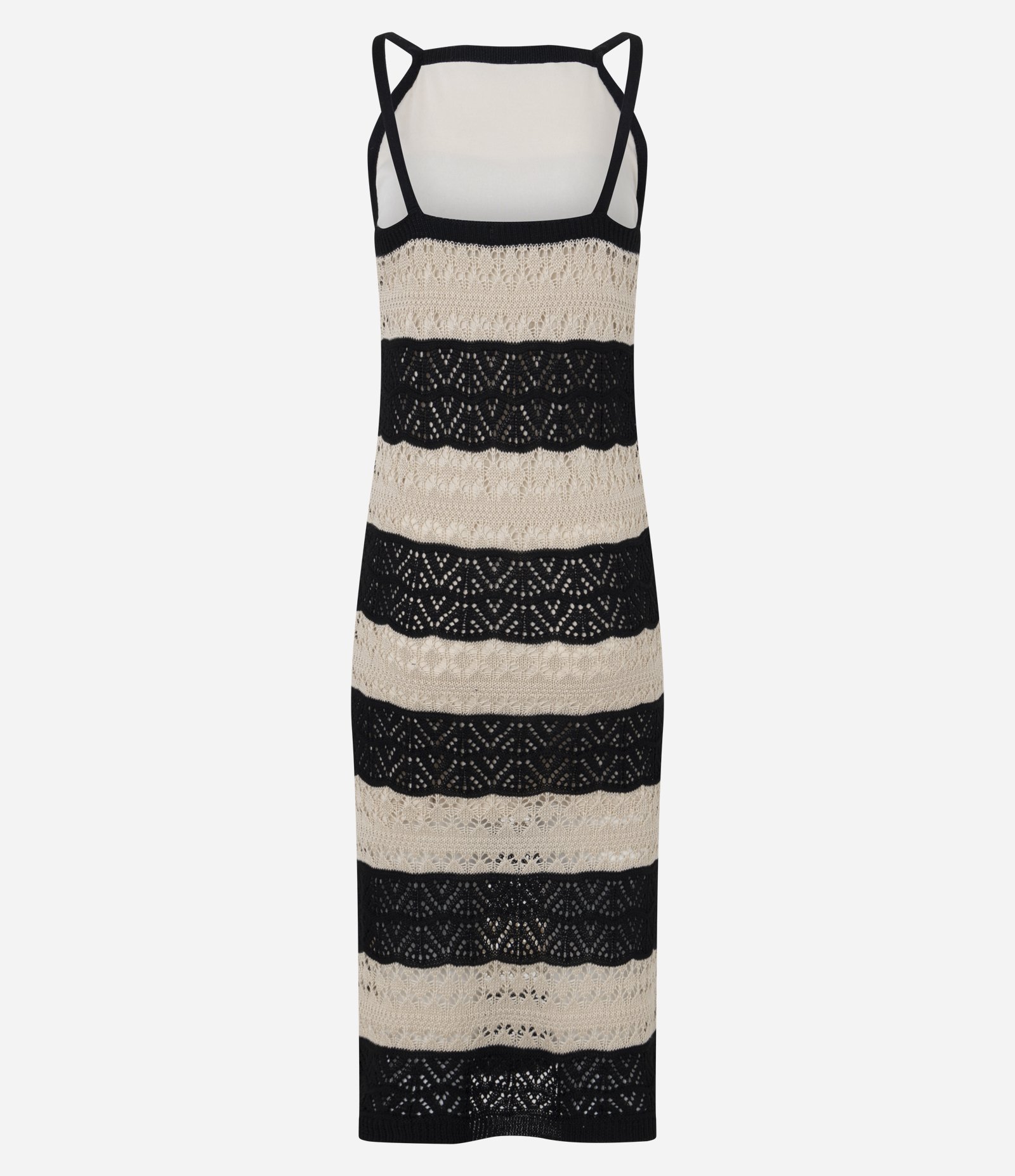 Vestido Midi Listrado em Tricô com Ponto Efeito Crochê Bicolor 9
