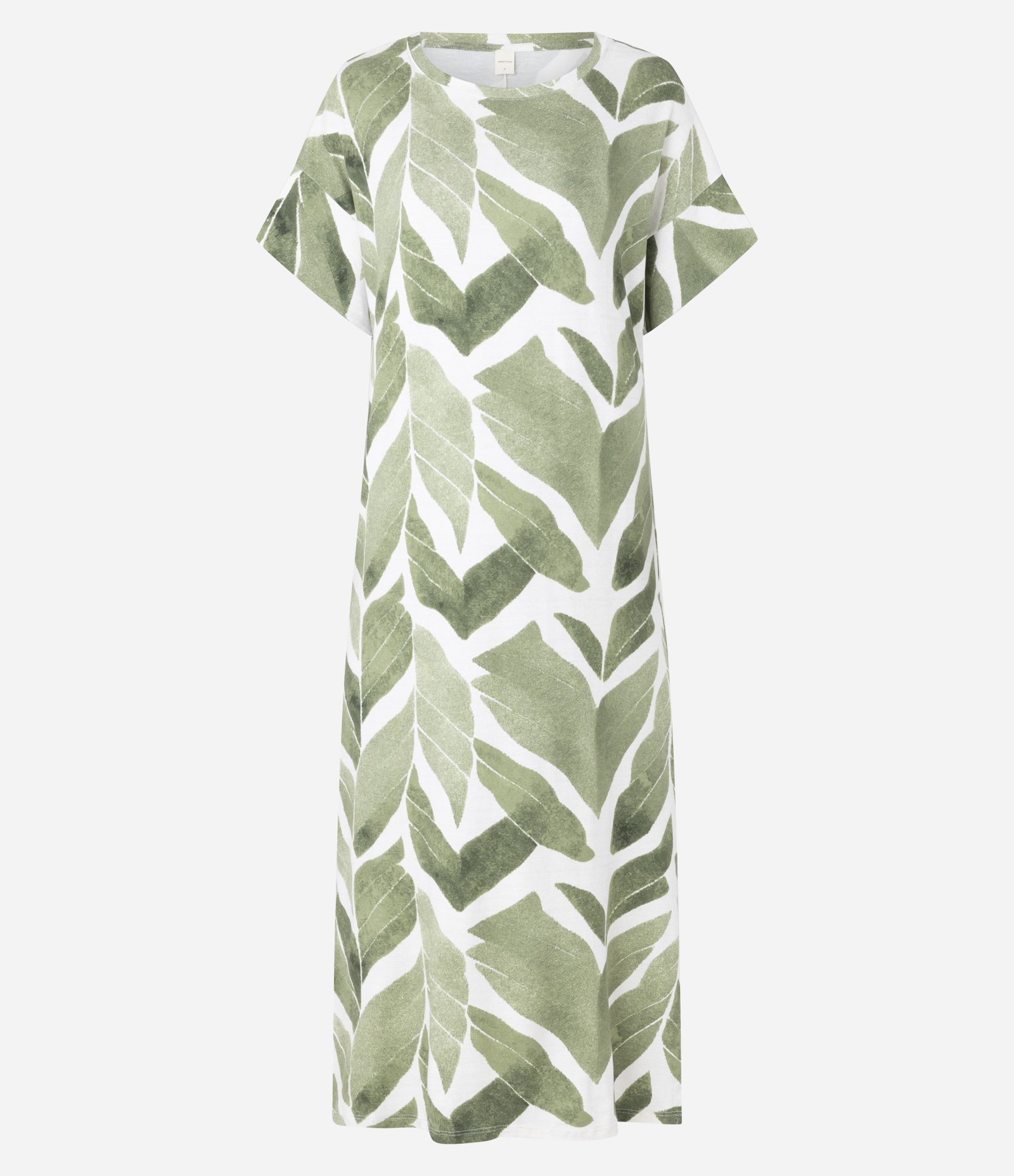 Vestido Reto Midi em Viscolycra com Estampa Folhagem Verde/Branco 6