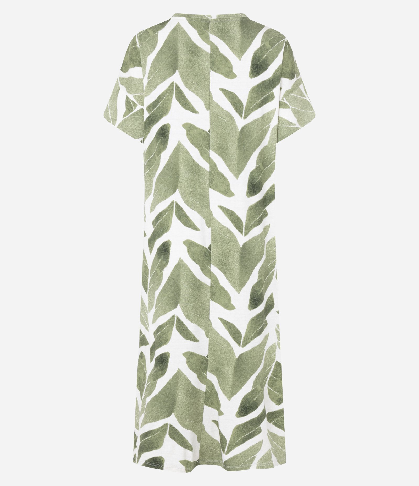Vestido Reto Midi em Viscolycra com Estampa Folhagem Verde/Branco 7