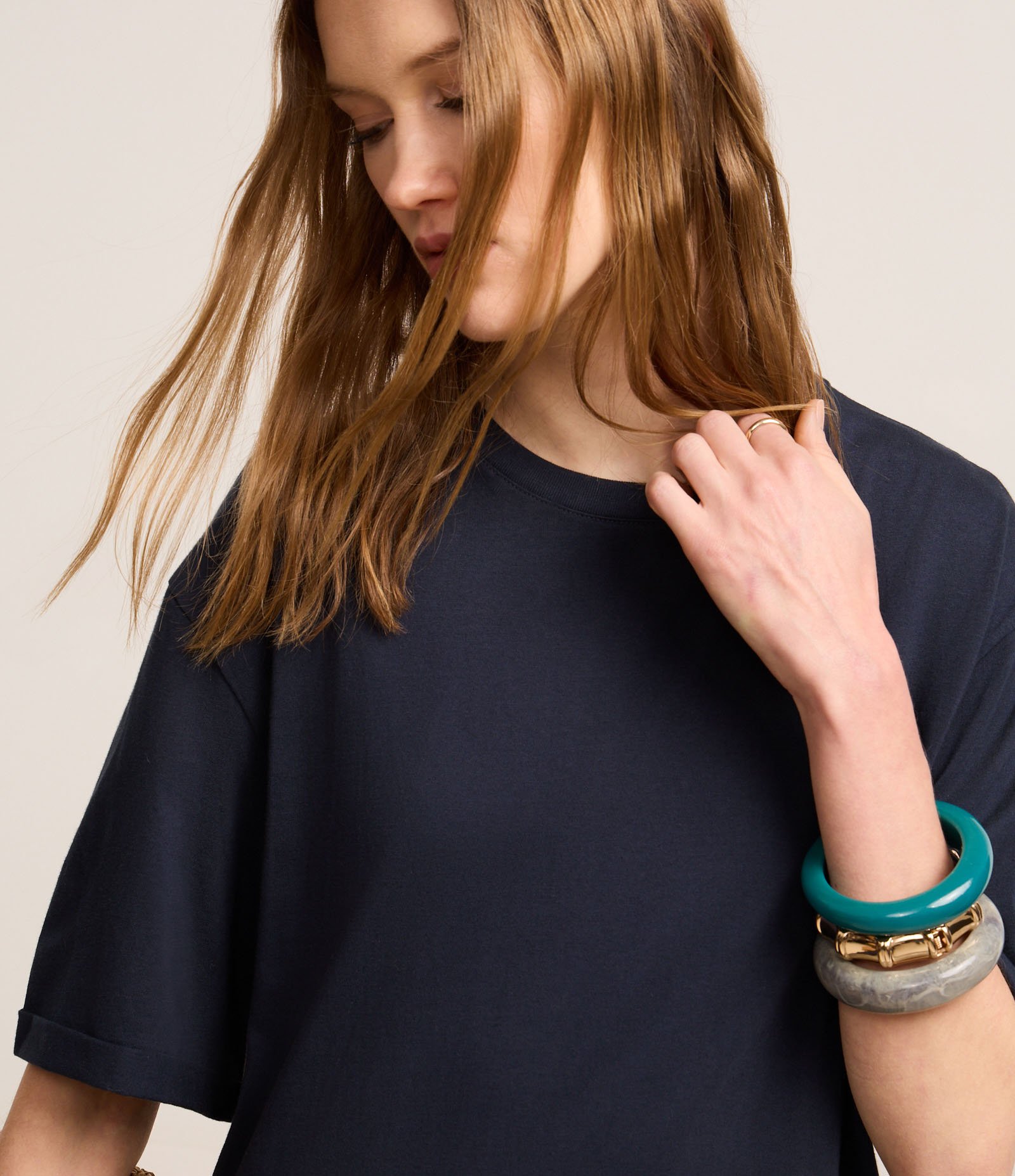 Vestido Midi em Algodão com Mangas Largas Azul Escuro 3