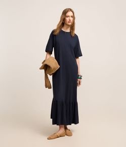 Vestido Midi em Algodão com Mangas Largas