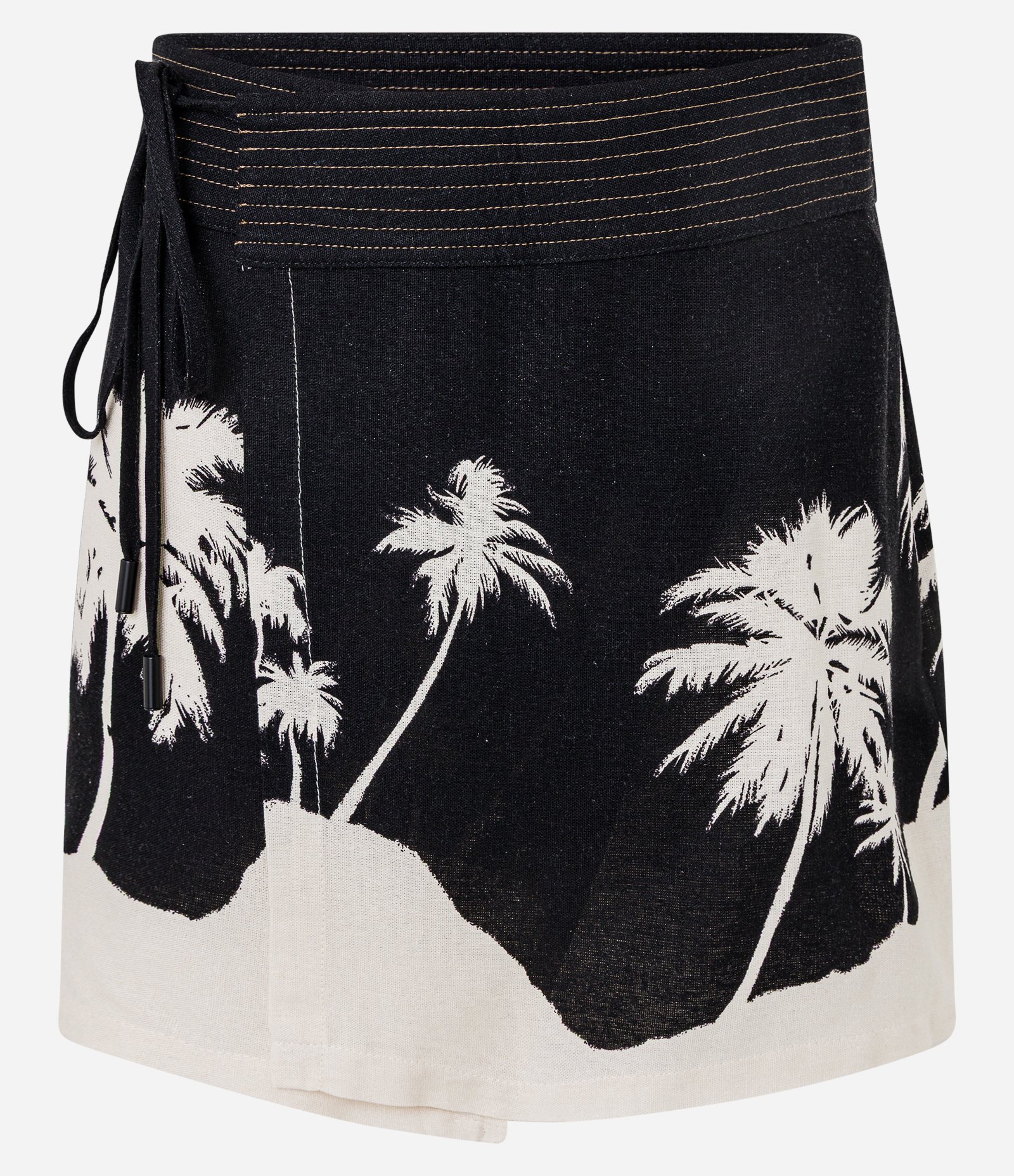 Saída de Praia Saia Transpassada em Viscolinho com Estampa de Coqueiros Preto 5