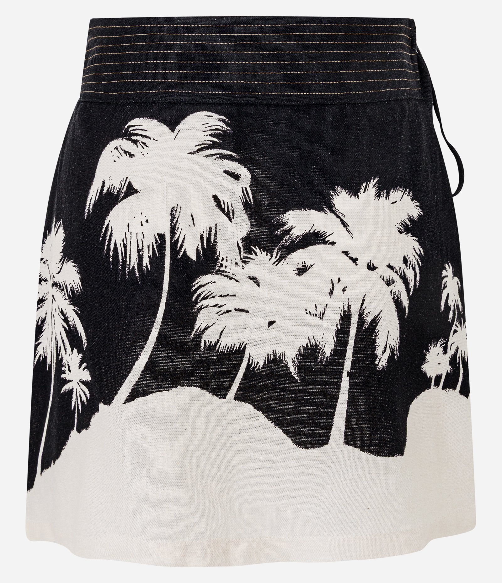 Saída de Praia Saia Transpassada em Viscolinho com Estampa de Coqueiros Preto 7