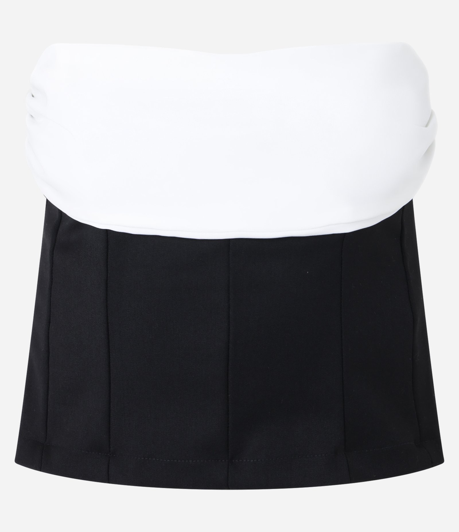 Blusa Tomara que Caia em Alfaiataria Busto Contrastante com Drapeado Preto 5