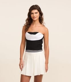 Blusa Tomara que Caia em Alfaiataria Busto Contrastante com Drapeado