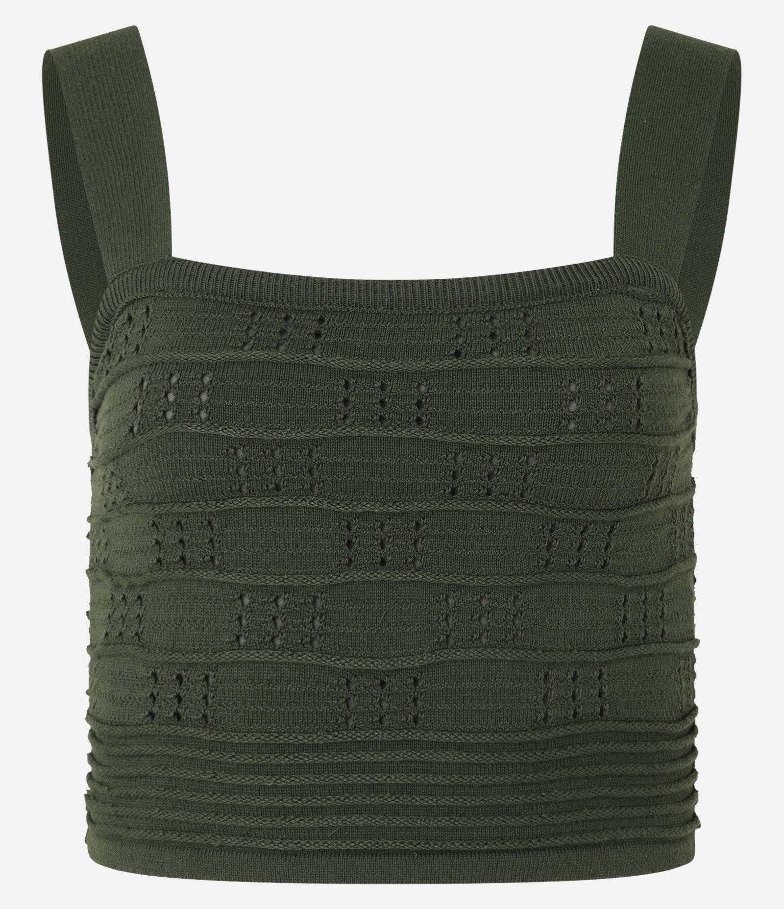 Blusa em Tricô com Ponto Fechado com Alça Larga Verde 1