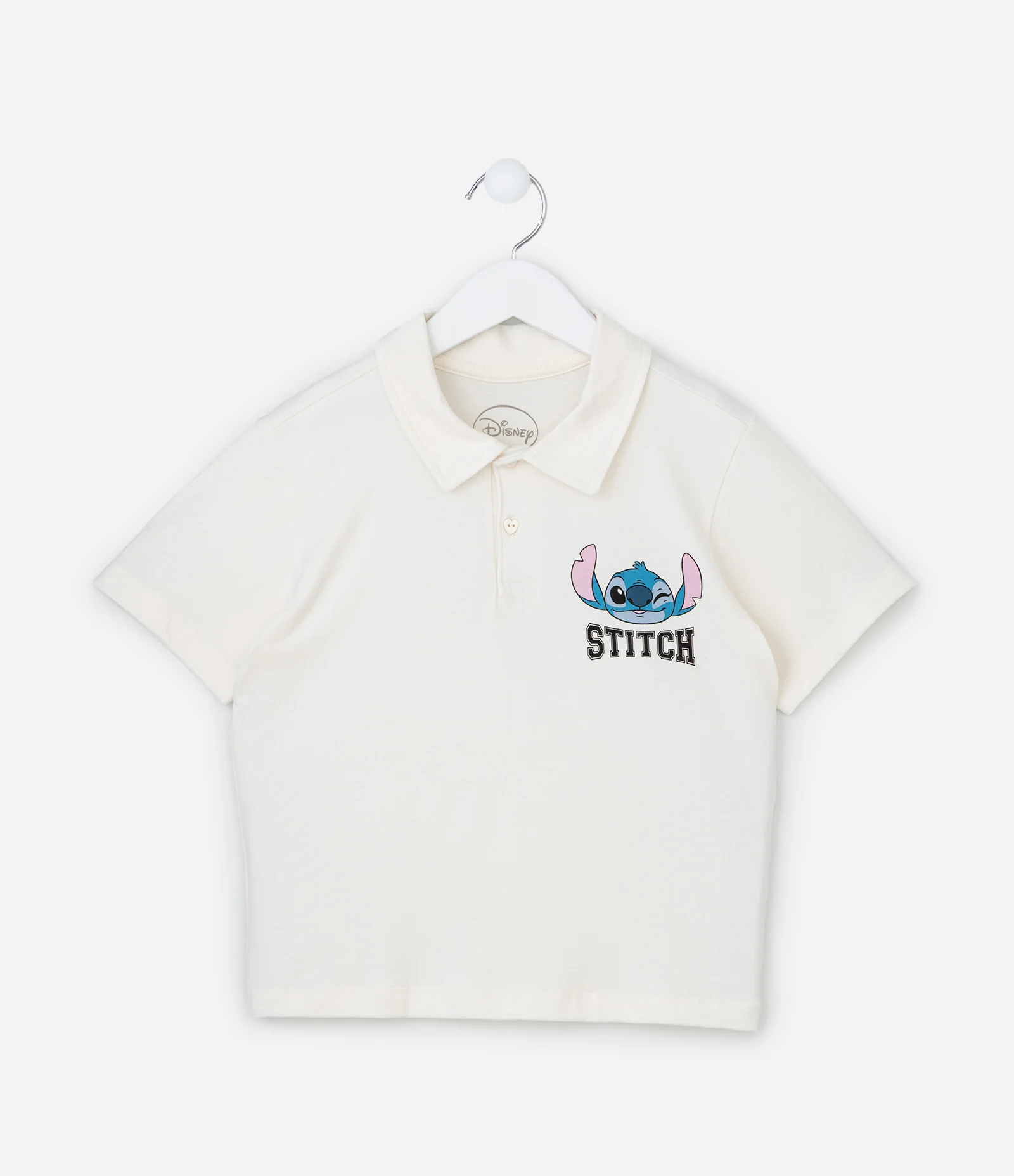 Camiseta Polo Infantil com Estampa do Stitch - Tam 5 a 14 Anos Branco 1