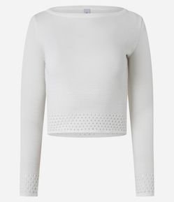 Blusa Curta em Tricô com Decote Canoa